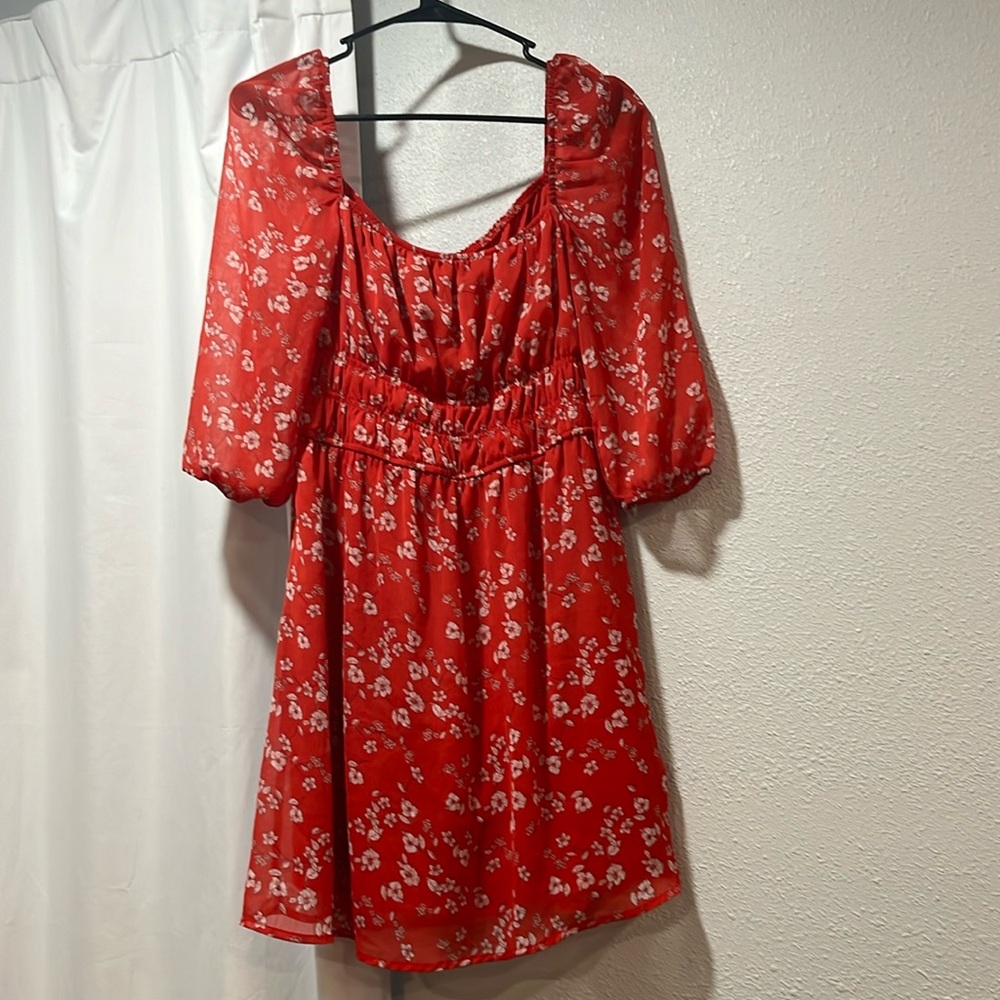 red floral dress